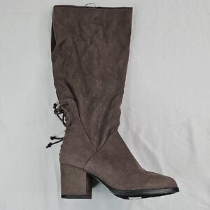 Journee Collection Leeda Wild Grey Micro Suede Boots Size 8.5 Wide Calf NWT
